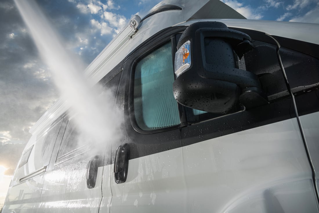 Pressure Washing RV Camper Van before Summer Season